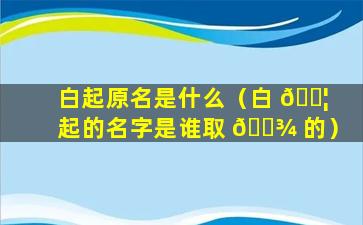 白起原名是什么（白 🐦 起的名字是谁取 🌾 的）